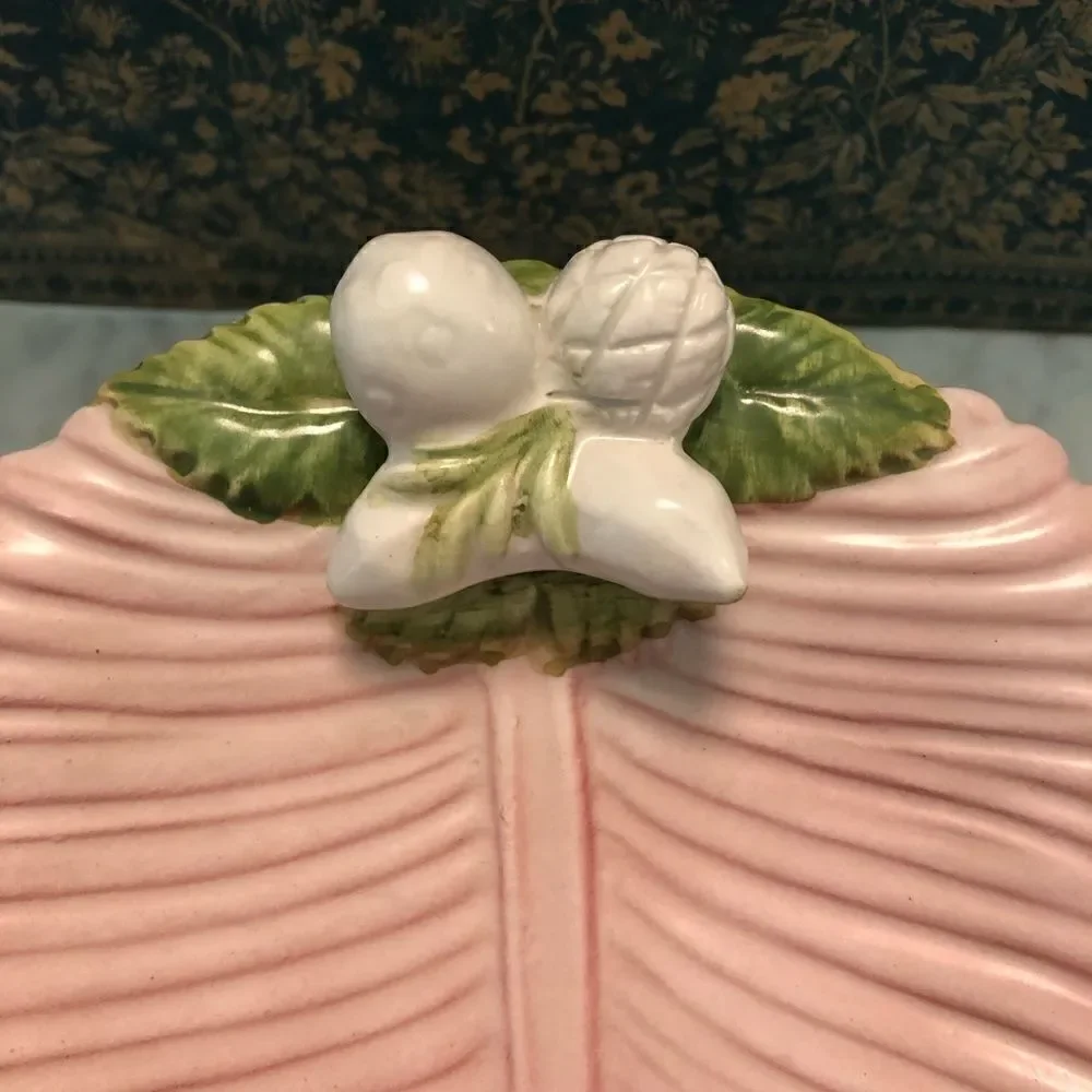 Vintage Tropical Leaf Pedestal Serving Plate